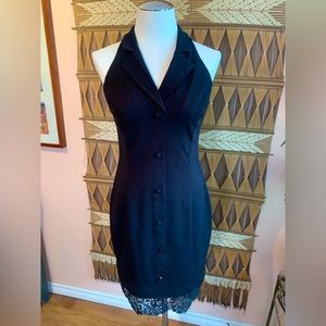 Sexy y2k Guess Lace Trimmed Halter Neck Classic Little Black Cocktail Dress Sz 8